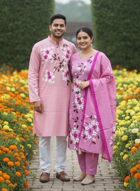 Panjabi Three Piece Couple Set