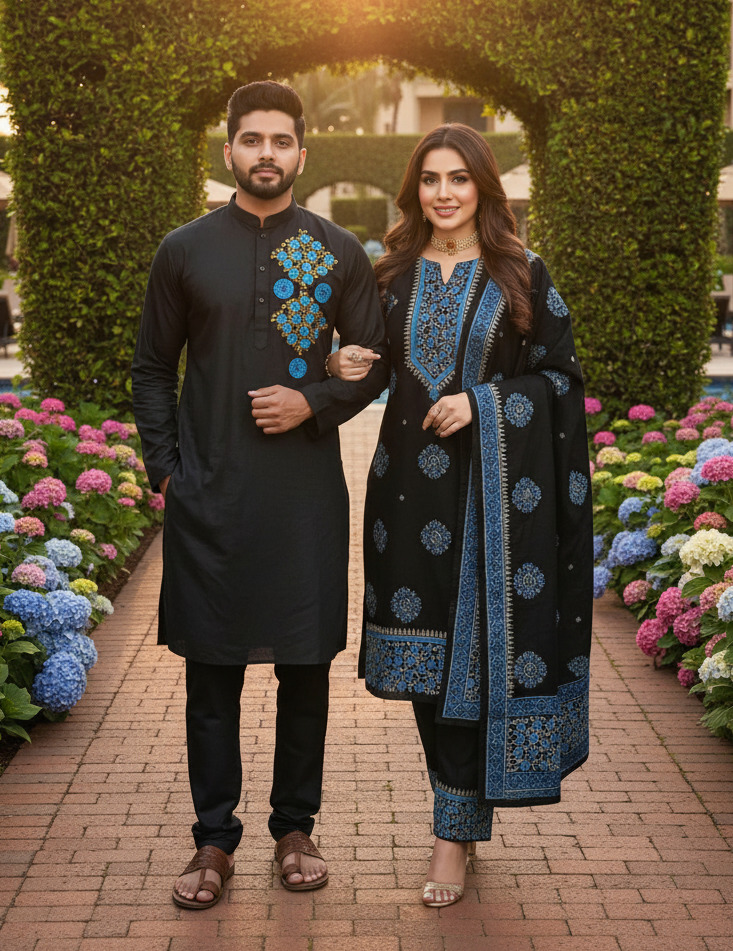 Panjabi Three Piece Couple Set