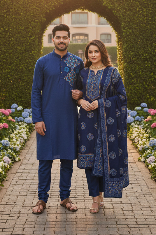 Panjabi Three Piece Couple Set